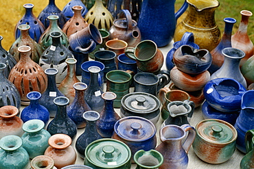 Pottery displayed at a roadside stand, Barbados