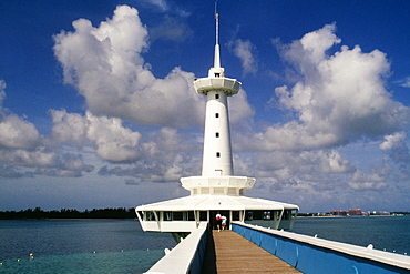 Front view of a striking lighthouse against the sky, Coral World, Nassau, Bahamas