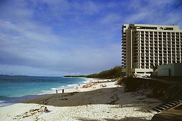 High angle view of a beach in front of a hotel, Grand Bahamas, Bahamas