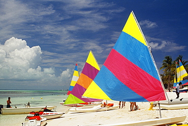 Sailboats on a sunny beach, Treasure Island, Abaco, Bahamas