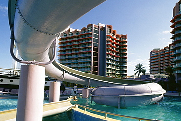 Waterslide and swimming pool at Crystal Palace Hotel, Bahamas