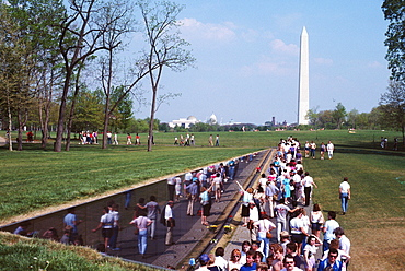 High angle view of tourists in a garden, Washington Monument, Washington DC, USA