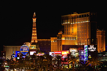 Buildings lit up at night, Las Vegas, Nevada, USA