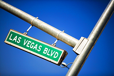 Low angle view of a sign board, Las Vegas, Nevada, USA