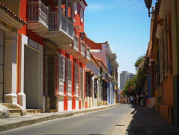 Buildings on both sides of a road, Cartagena, Colombia