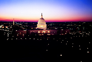 Government building lit up at night, Capitol Building, Washington DC, USA