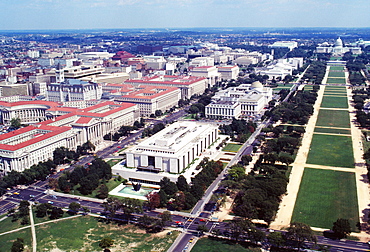 Aerial view of buildings in a city, Washington DC, USA