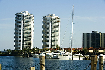 Yachts moored at a dock, Miami, Florida, USA