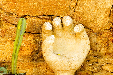 Close-up of a human hand carved on stone, Mexico