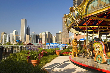 Carousel in an amusement park, Navy Pier Park, Chicago, Illinois, USA