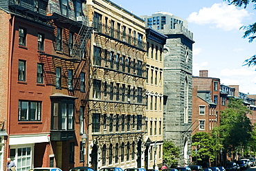 Cars parked in front of buildings, Boston, Massachusetts, USA