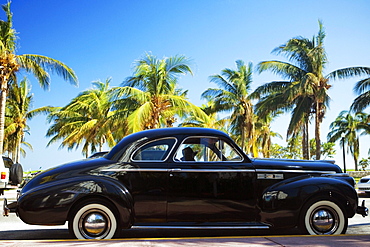 Close-up of a vintage car parked on the roadside, Miami, Florida, USA