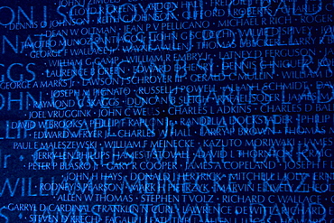 Close-up of a wall with text engraved on it, Vietnam Veterans Memorial, Washington DC, USA