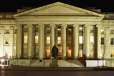 Statue in front of a building, US Treasury Department, Washington DC, USA