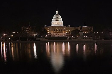 Government building lit up at night, Capitol Building, Washington DC, USA