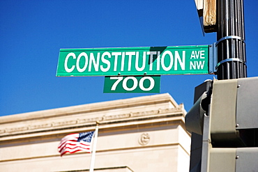 Low angle view of 700 block of Constitution Avenue, Downtown, Washington DC, USA