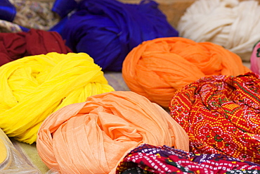 High angle view of multi colored turbans, Jaisalmer, Rajasthan, India