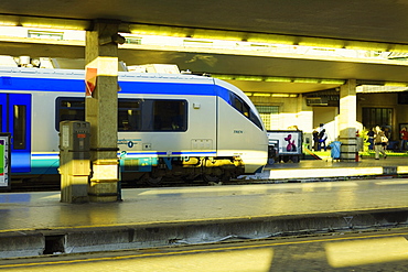 Train at a railroad station platform, Rome, Italy