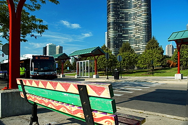 Rear view of a bench, Lake Point Tower, Chicago, Illinois, USA