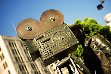 Close-up of the statue of a filmmaker, Los Angeles, California, USA