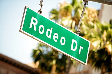 Low angle view of a street name sign, Los Angeles, California, USA