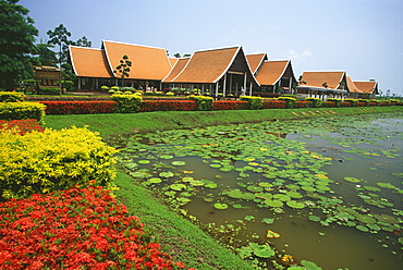 Pond in a formal garden, Sukhothai International Airport, Sukhotai, Thailand