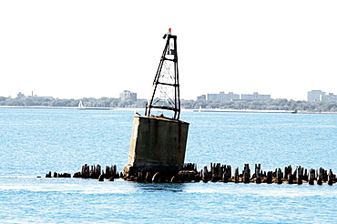 Buoys floating on a lake, Lake Michigan, Chicago, Illinois, USA