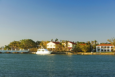 Boats moored at a dock, Miami, Florida, USA