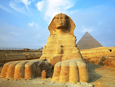 Sphinx in front of pyramids, Giza, Cairo, Egypt