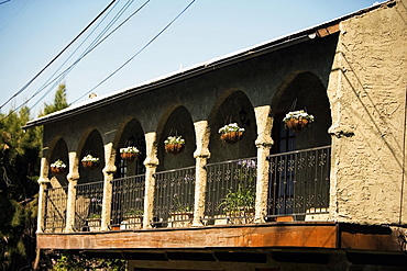 Low angle view of an arched balcony, California, USA