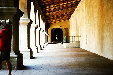 Covered walkway enclosing a courtyard, San Diego, California, USA