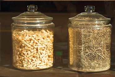 Close-up of two glass containers containing specimens