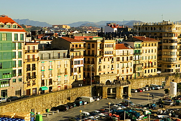 High angle view of cars parked on a street, Spain