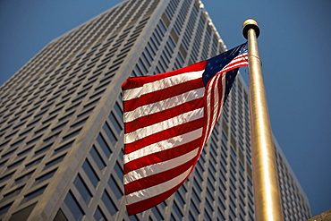 American Flag on an office building, Los Angeles, California, USA