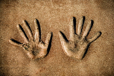 Close-up of handprints in cement at a theater, Mann's Chinese Theater, Los Angeles, California, USA