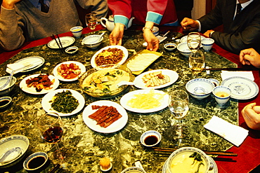 Businessmen at a banquet table, Nanjing, Jiangsu Province, China