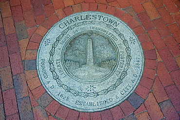 Close-up of memorial plaque on a wall, Boston, Massachusetts, USA