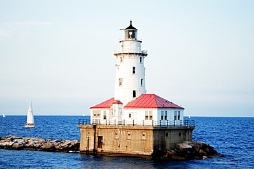 Lighthouse in the sea, Chicago Harbor Lighthouse, Chicago, Illinois, USA