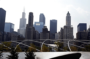 Low angle view of skyscrapers in a city, Chicago, Illinois, USA