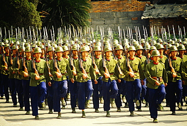 Army soldiers marching in a parade, Chengdu, Sichuan Province, China