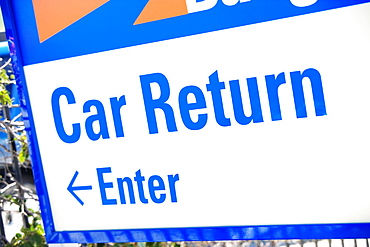 Close-up of a rental car sign, San Diego, California, USA