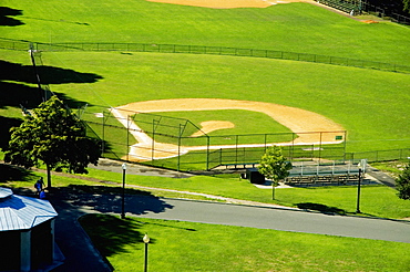 High angle view of baseball field, Boston, Massachusetts, USA