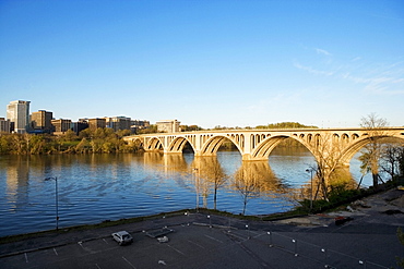 High angle view of key bridge crossing the Potomac River, Washington DC, USA