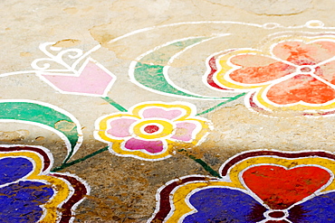 High angle view of a colorful floor design, Pushkar, Rajasthan, India