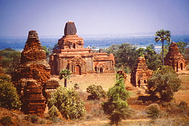 High angle view of the old ruins of pagodas, Bagan, Myanmar