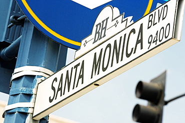 Low angle view of a Santa Monica Boulevard Sign, Los Angeles, California, USA