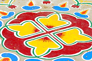 High angle view of a colorful floor design, Pushkar, Rajasthan, India