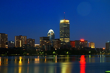 Buildings lit up at night, Charles River, Boston, Massachusetts, USA