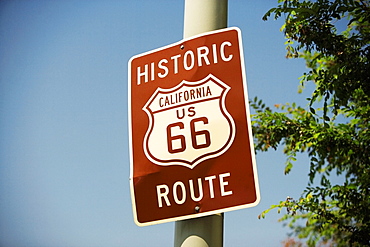 Low angle view of the Route 66 Sign, Los Angeles, California, USA