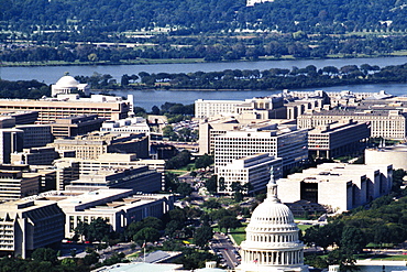 Aerial view of buildings in a city, Washington DC, USA